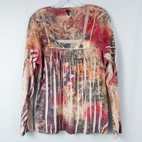 Susan Lawrence Velvet Square Neck Floral Top Womens Large Fairy Artsy Whimsigoth - Picture 1 of 13